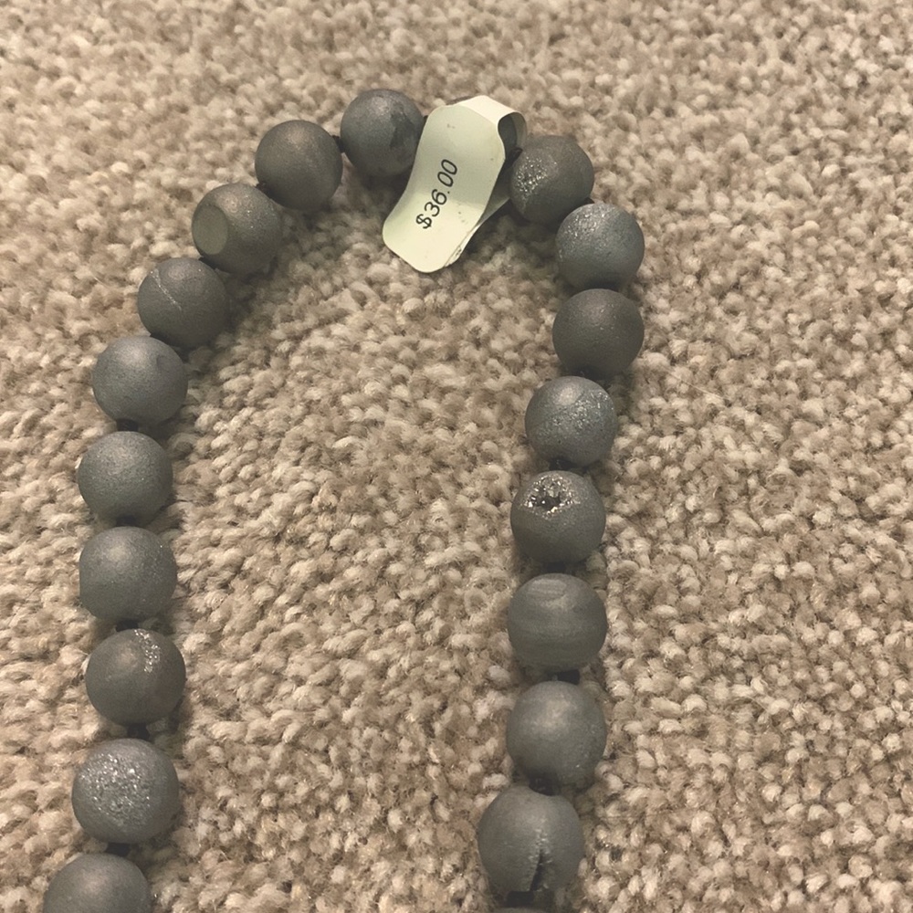 Druzy necklace. Never worn. Gorgeous grey beads, very unique
